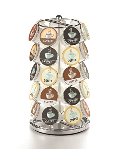 Nifty K Cup Holder - Coffee Pod Carousel | 35 K Cup Holder, Spins 360-Degrees, Modern Chrome Design