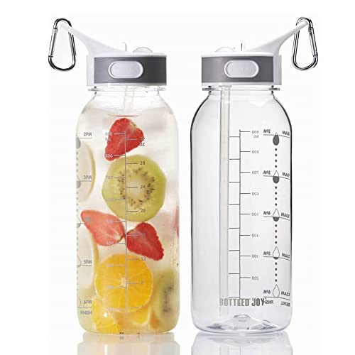 32oz Tritan Water Bottle with Straw and Time Marker