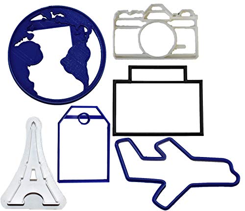World Travel Cookie Cutter Set - Globe Plane Paris Camera Suitcase Tag