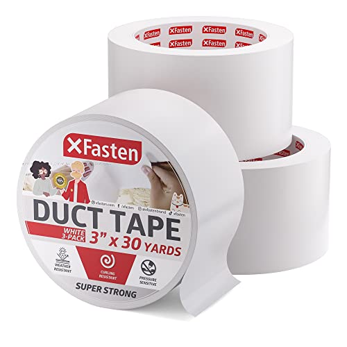 XFasten White Duct Tape - Super Strong 3-Inch x 30 Yards 3-Pack