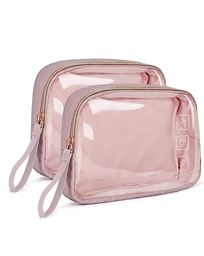 BAGSMART TSA Approved Toiletry Bag, 2 Pack Clear Makeup Organizer