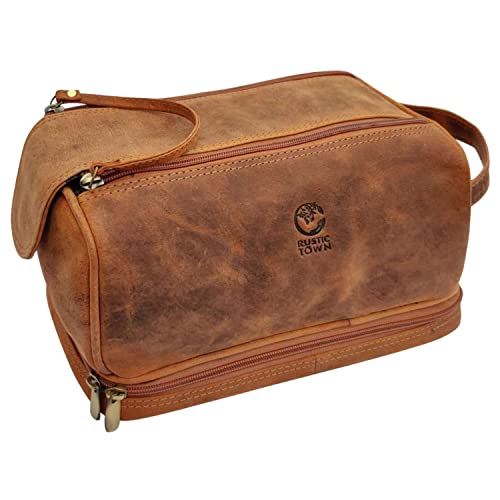 RUSTIC TOWN Leather Travel Toiletry Bag