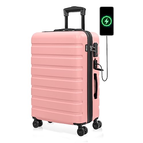 AnyZip Suitcase - Lightweight USB Luggage with TSA Lock - Pink