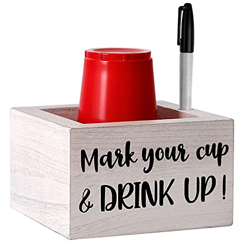 Solo Cup Holder with Marker Slot Wooden Mark Your Cup