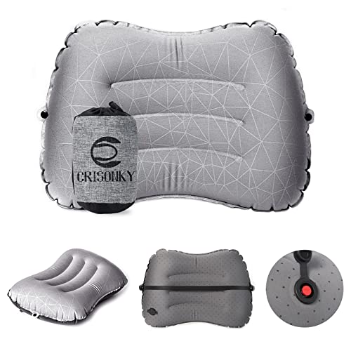 Crisonky Camping Pillow - Inflatable and Ergonomic Travel Pillow