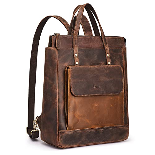 Leather Backpack Purse for Women Men Vintage Rucksack Handbag