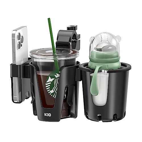 KDD Stroller Cup Holder with Phone Holder, 3-in-1 Removable Bottle Holder