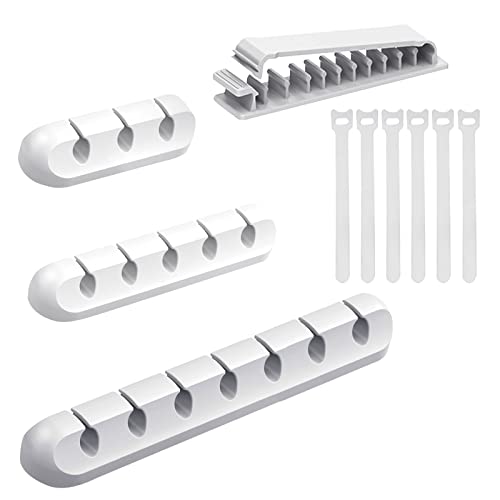 White Cable Clips and Cord Organizer with 10 Slots