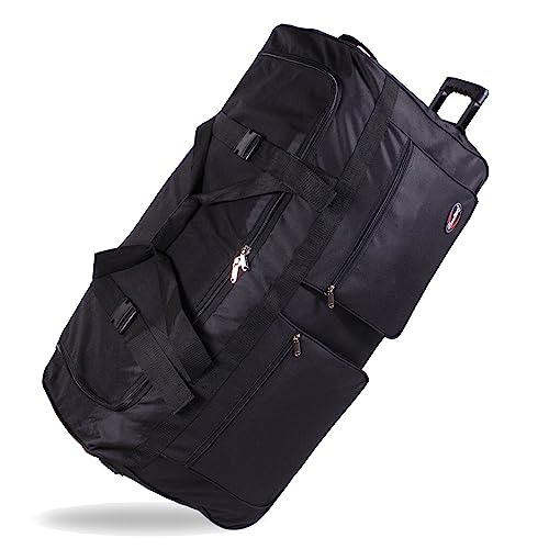 Black Heavy Duty Polyester Rolling Duffel Bag