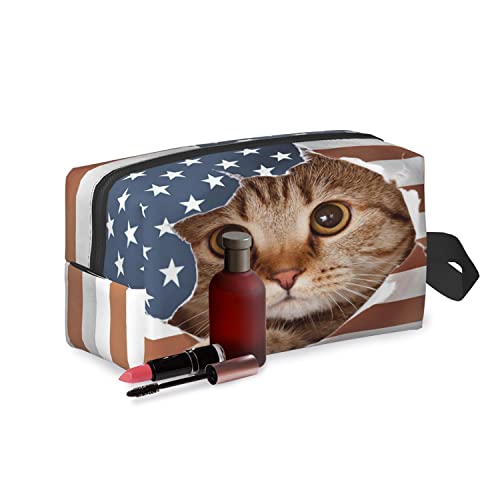 Large Waterproof Makeup Bag with British Cat Design