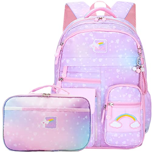 Cute Kids Backpack Bookbags with Insulated Lunch Box Set