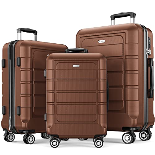 SHOWKOO Durable Luggage Sets with TSA Lock (Brown)
