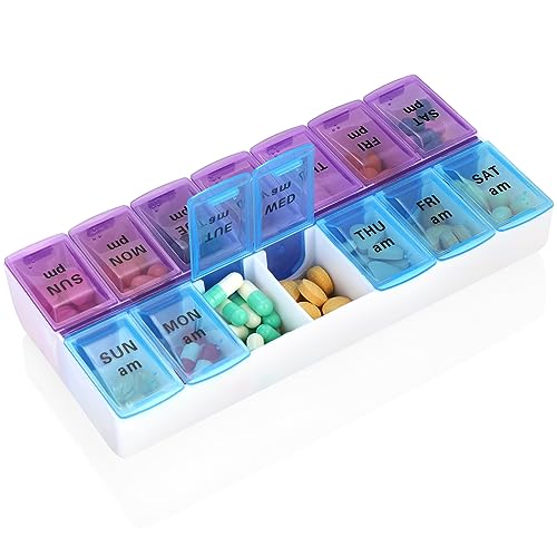 Cute Pill Organizer 3 Times a Day, Amoos PU Leather Pill Case for