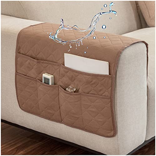 Waterproof Sofa Armrest Organizer with 6 Pockets (Camel)