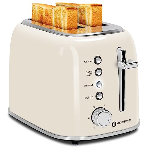 JEWJIO Long Slot Toaster 4 Slice, Stainless Steel Retro Toasters