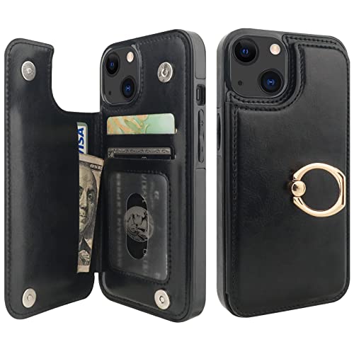 Onetop iPhone 13 Wallet Case with Card Holder and Rotation Ring Kickstand