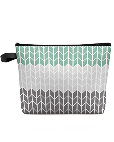 Teal Gray Geometry Chevron Makeup Bag