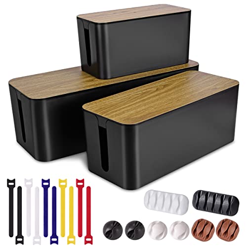 Wooden Grain Cable Organizer Box with Cable Management Set
