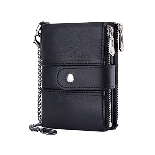 Boshiho Leather Men Wallet with Anti-Theft Chain