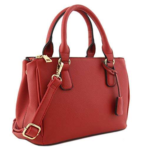 Classic Triple Zip Top Handle Small Satchel Bag (Red)