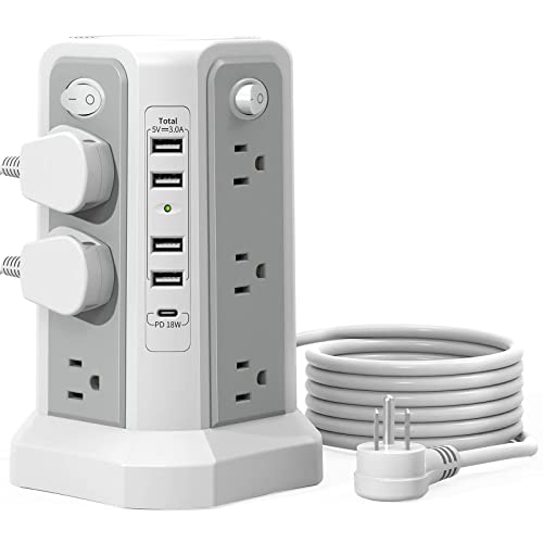 Versatile Surge Protector Power Strip Tower with USB C Port