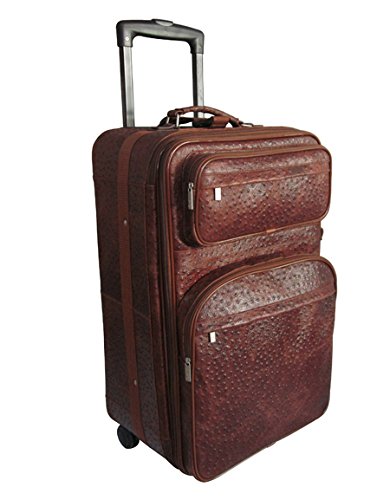 Amerileather Brown Ostrich Print Leather Suitcase