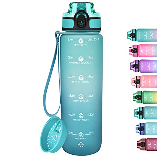 Motivational Water Bottle with Time Marker & Fruit Strainer