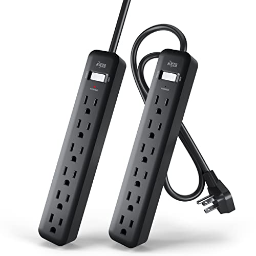 KMC 6-Outlet Power Strip - 2-Pack, 2-Foot Short Extension Cord