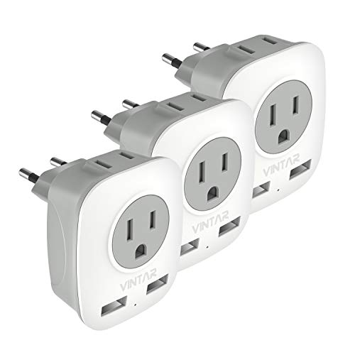 [3-Pack] European Travel Plug Adapter: Charge 4 Devices Simultaneously