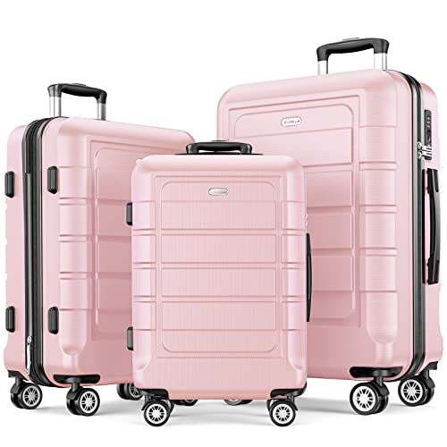 SHOWKOO Durable Luggage Sets with TSA Lock - Pink 3pcs