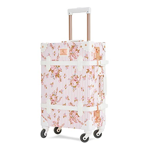 Vintage Carry on Luggage, 20" Faux Leather Women Cute Suitcase