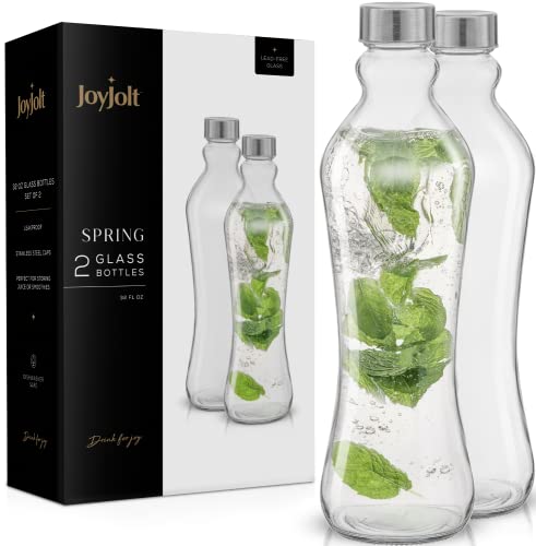 JoyJolt Glass Water Bottles - 32 oz Clear Water Bottles with Lids