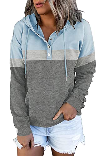 Women's Light Blue Travel Hoodie with Kangaroo Pocket