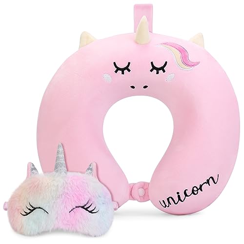 Unicorn Kids Travel Pillow with Eye Mask