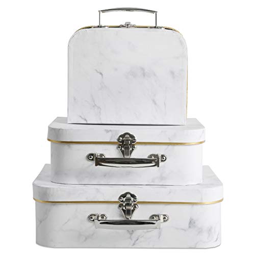 Anndason Set of 3 Paperboard Suitcases - Decorative Storage Gift Boxes (White Marble)