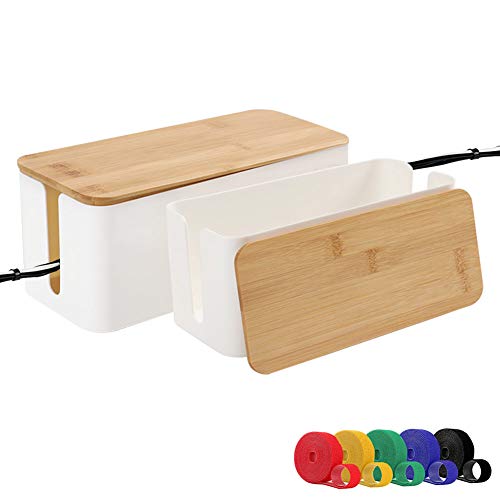 Cable Management Organizer Box, Large Storage Bamboo Lid