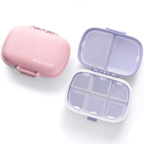 MEACOLIA Travel Pill Organizer Box - Purple & Pink