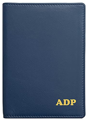 Monogrammed Navy Leather RFID Passport Wallet