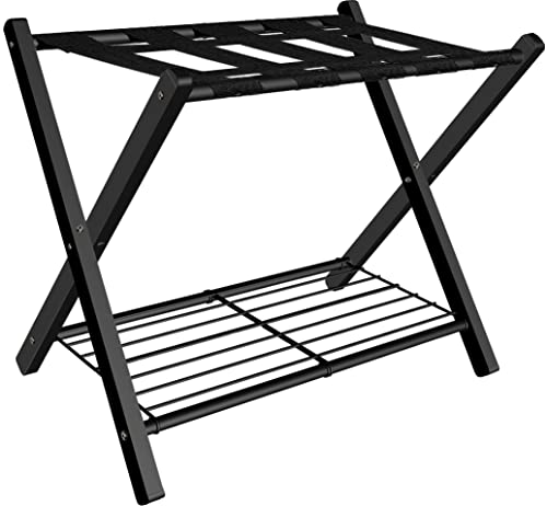 mocomax Folding Luggage Rack with Metal Storage Shelf