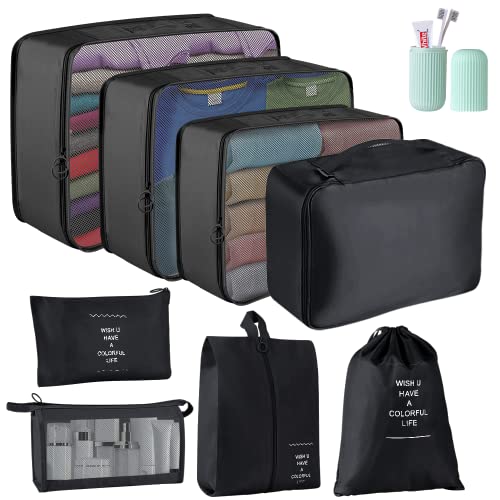 Blibly 9 PCS Lightweight Travel Luggage Organizers Set (Black)