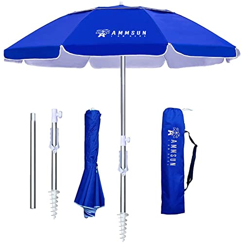 AMMSUN Portable Beach Umbrella with Sand Anchor - Blue