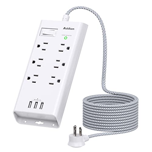 Addtam 10Ft Surge Protector - 6 Outlets, 3 USB Ports