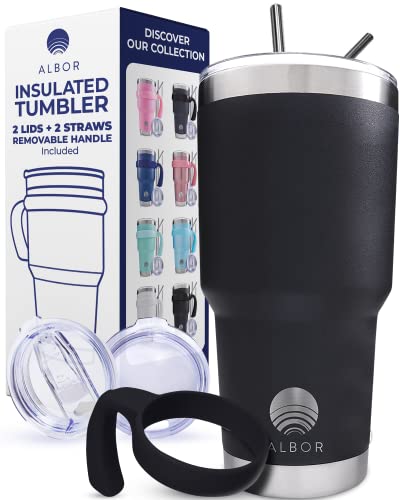 ALBOR Stainless Steel Travel Mug with Lid, Straw and Handle