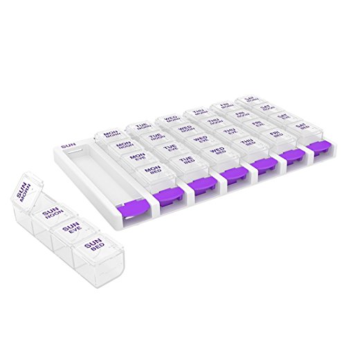EZY DOSE Weekly Pill Organizer with Push Button, Assorted Colors