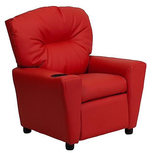 Flash Furniture Red Vinyl Kids Recliner with Cup Holder
