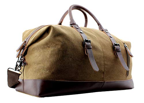 JIAO MIAO Canvas Leather Travel Tote Duffel Bag