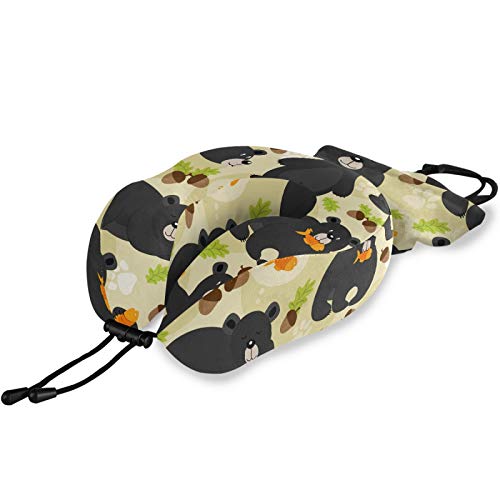 Black Bears Soft Velvet Inflatable Travel Pillow