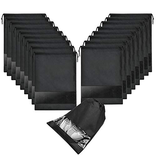 SPIKG Shoe Bags with Drawstring and Window - 18 pcs (Black)