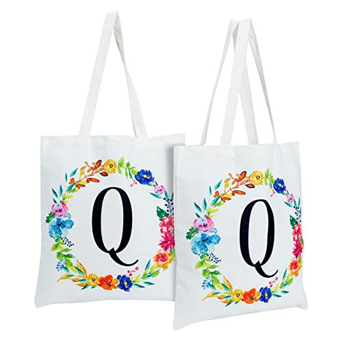 Floral Monogram Letter Q Tote Bags for Women