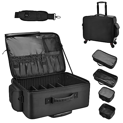 Rolling Makeup Train Case - Extra Large Nylon Cosmetic Organizer